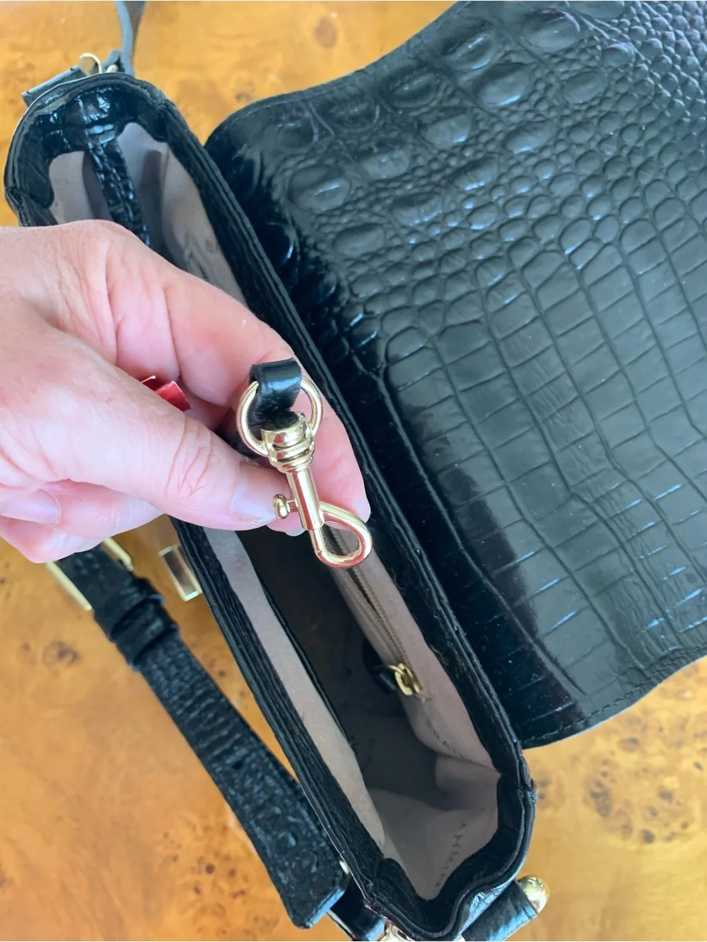 Brahmin Black Croc-Embossed Crossbody with Turn-Lock